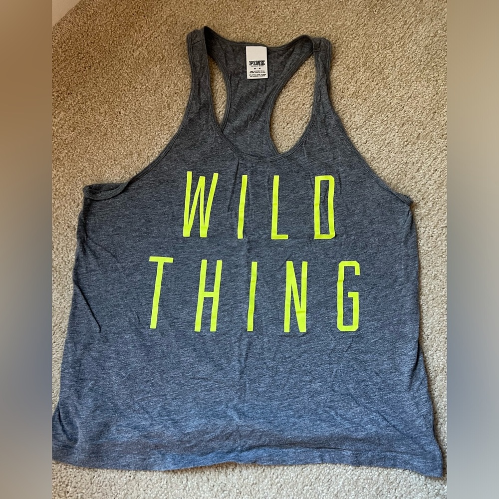 Victoria Secret PINK Graphic Tank Top Grey Medium